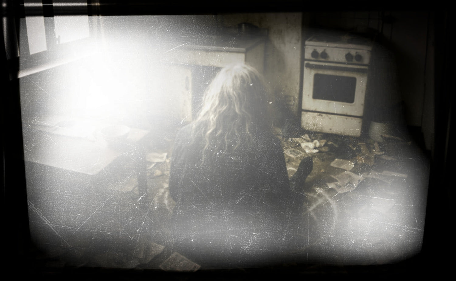 Solitary woman in dilapidated flat